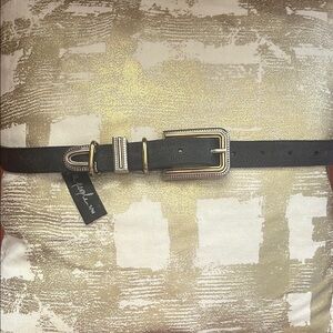 Free People - Black Leather Belt with Gold Buckle
